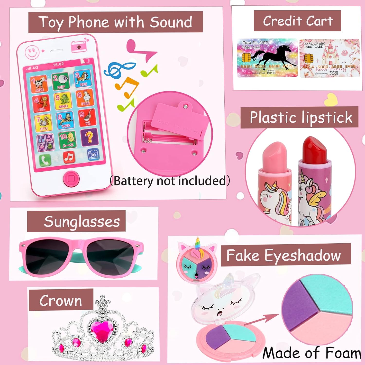 Pretend Makeup Playset for Toddler Girls with Toy Purse and Phone N744339