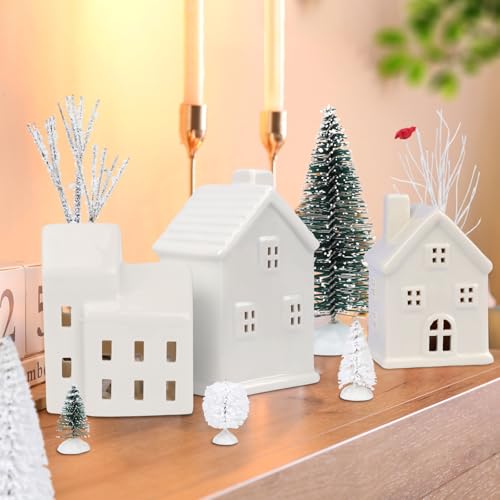 LED Christmas Village Set with 8 Ceramic Houses and 17 Trees Q91350