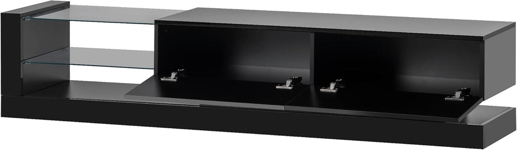 High Gloss TV Stand with LED Lights and 2 Media Storage Cabinets for 75 Inch TV U5066
