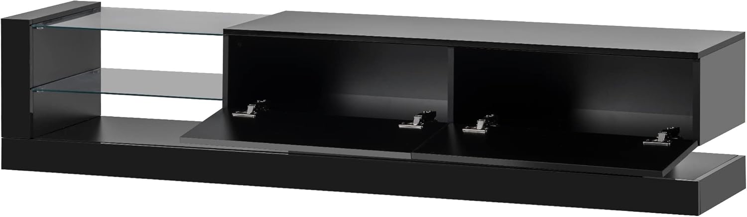 High Gloss TV Stand with LED Lights and 2 Media Storage Cabinets for 75 Inch TV U5066