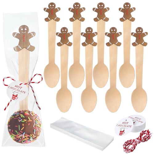 100 Set Christmas Wooden Spoons for Hot Cocoa, Chocolate, and Baking U148