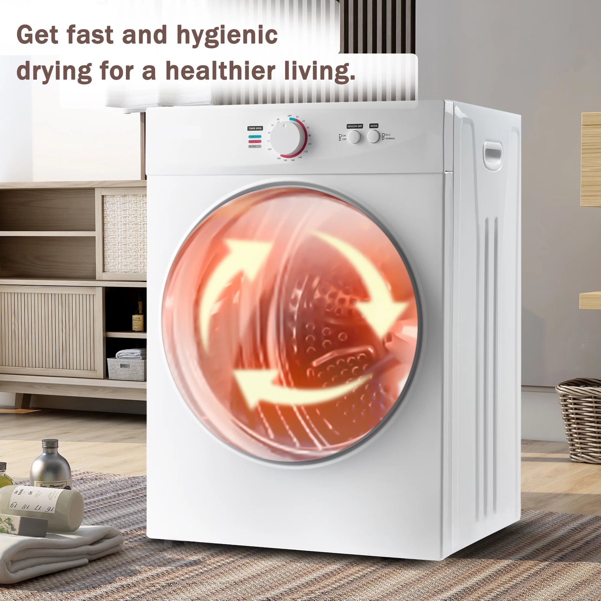 Portable Laundry Dryer with Easy Knob Control, Stainless Steel, Wall Mount Kit Included U8593
