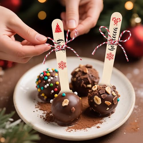 Disposable Christmas Wooden Spoons for Hot Cocoa and Stirring, 100 Set F324399