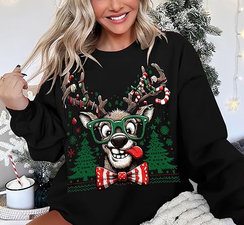 Funny Reindeer Christmas Sweatshirt Oversized Pullover K664011