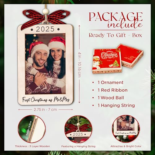 Christmas Ornament Picture Frame - Wooden Landscape Photo Frame for Tree U347