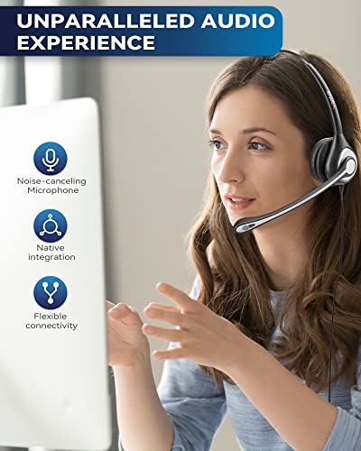 Corded Telephone Headset with Noise Canceling Mic and Quick Disconnect A773663
