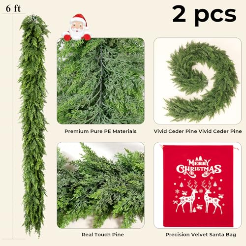 Real Touch Cedar Garland 9 ft for Mantle, Table, Stairs, Doorframe H3682