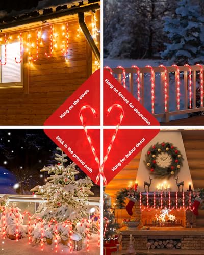 24 Pack Solar Christmas Candy Cane Lights Outdoor Pathway Decorations with 168 Warm Lights H655