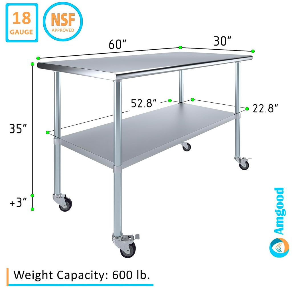 Stainless Steel Work Table with Under-Shelf and 4 Wheels K35944