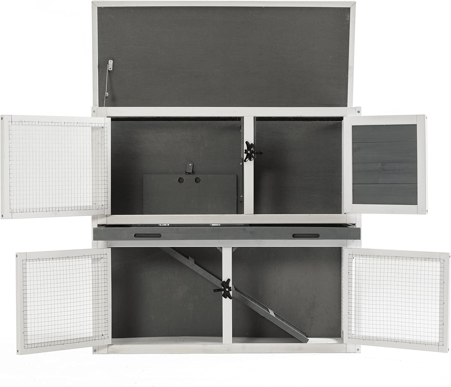 Wooden Two-Floor Rabbit Hutch Outdoor with Ramp and Removable Tray T19092