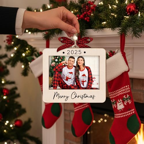 Christmas Ornament Picture Frame - Wooden Landscape Photo Frame for Tree U347