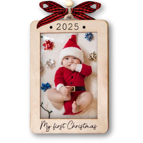 Christmas Ornament Picture Frame - Wooden Landscape Photo Frame for Tree U347