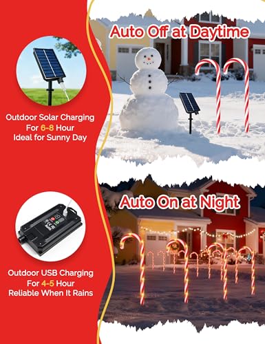 24 Pack Solar Christmas Candy Cane Lights Outdoor Pathway Decorations with 168 Warm Lights H655