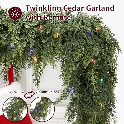 9ft Prelit Faux Pine Garland with Lights for Mantle K657616
