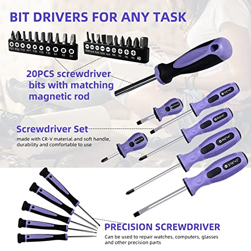 Purple 223-Piece Tool Set with Tool Bag for Home Maintenance K43789