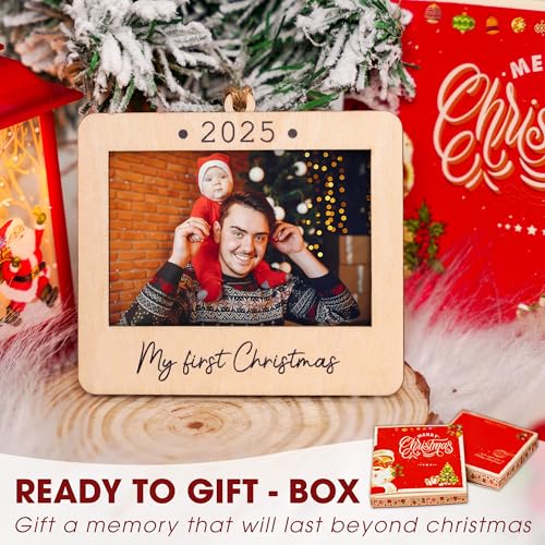 Christmas Ornament Picture Frame - Wooden Landscape Photo Frame for Tree U347