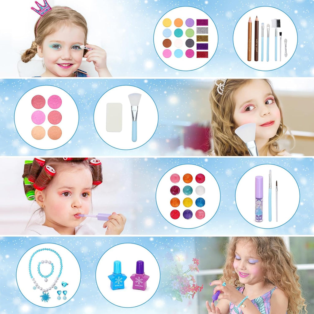 Frozen Makeup Set for Girls, 60pcs Pretend Play Cosmetics with Nail Polish & Jewelry W3761