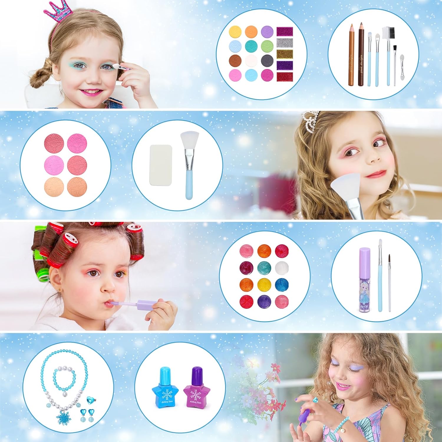 Frozen Makeup Set for Girls, 60pcs Pretend Play Cosmetics with Nail Polish & Jewelry W3761