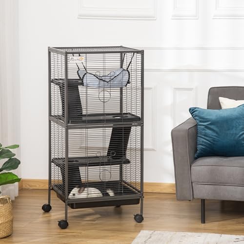 Metal Small Animal Cage with Hammock and 4 Tiers, Gray V69531
