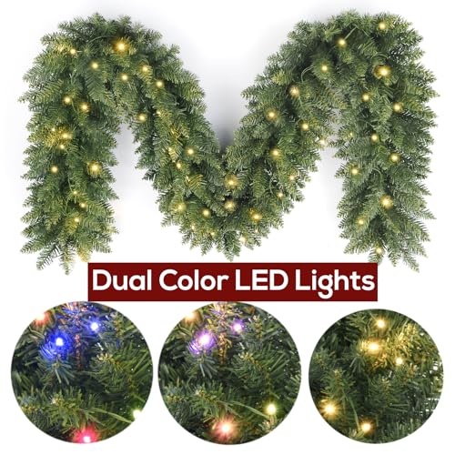 Pre-Lit Artificial Christmas Garland with Dual Color LED Lights and Remote Timer Q9646