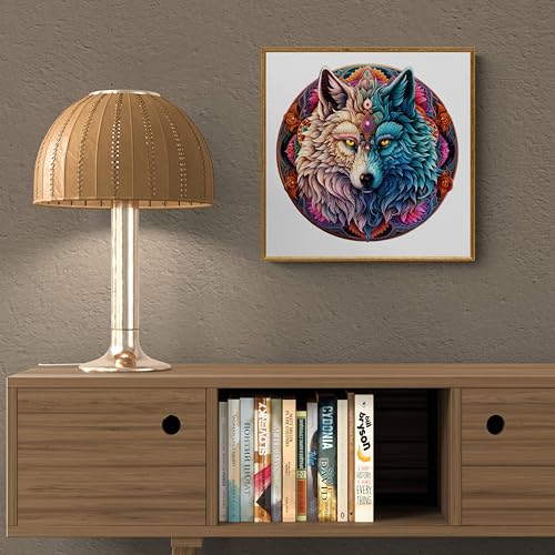 Wooden Puzzle for Adults, Mandala Yin Yang Wolf, 190 Pieces A623