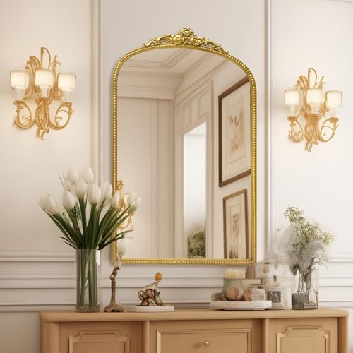 Antique Gold Arch Bathroom Mirror with Beaded Frame Z25622