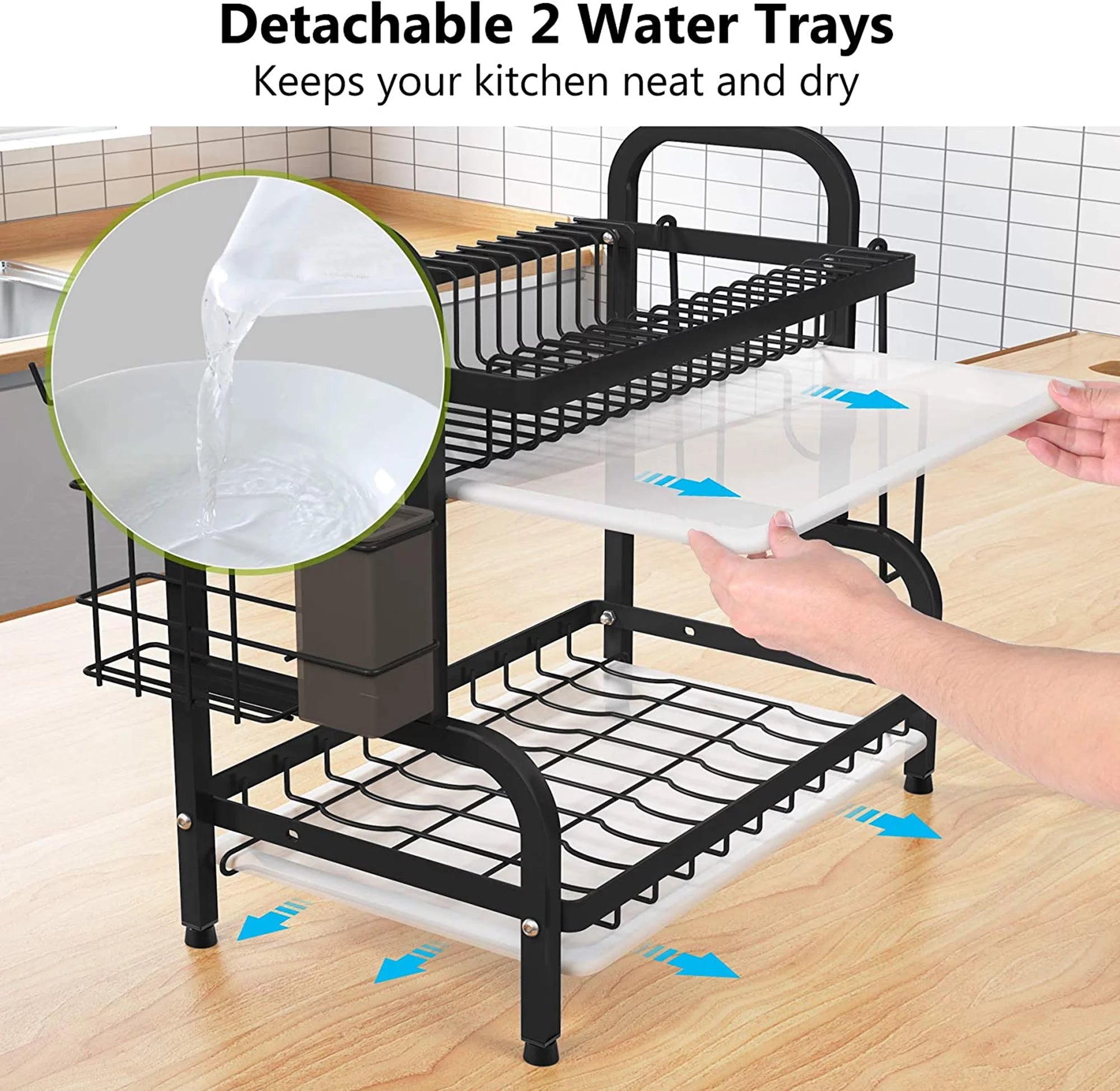 Over the Sink Dish Drying Rack - Adjustable 2-Tier Large Kitchen Organizer with Cutting Board Holder Y932