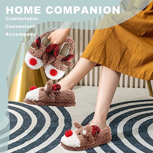 Women's Fuzzy Reindeer House Slippers Cozy Indoor Shoes W402399