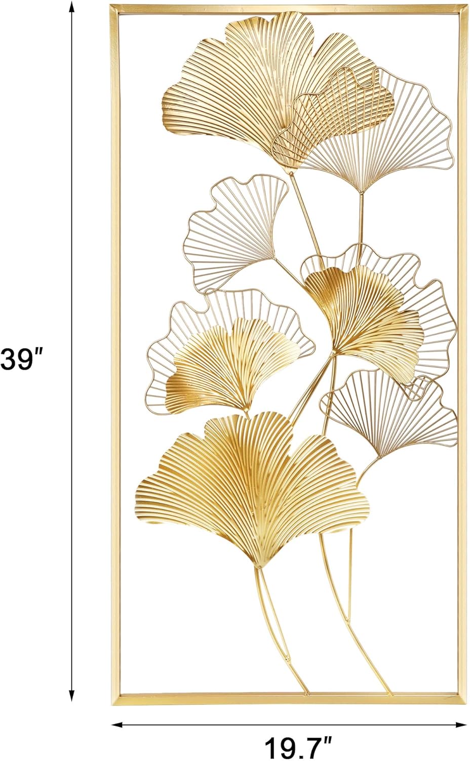 Metal Wall Decor, 39" x 20" Golden Ginkgo Leaf Wall Hanging with Frame G1709