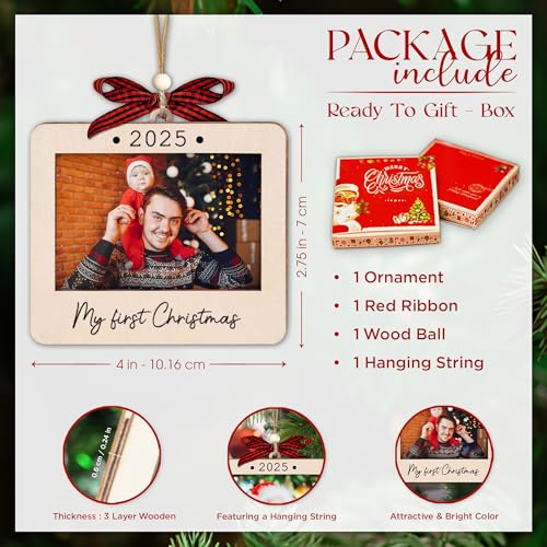 Christmas Ornament Picture Frame - Wooden Landscape Photo Frame for Tree U347