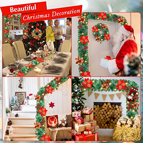 Pre-lit Christmas Garland with LED Lights, Red Flowers and Berries Y488109
