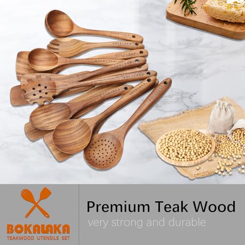 Natural Teak Wooden Spoons for Cooking, 10-Piece Kitchen Utensil Set I607645