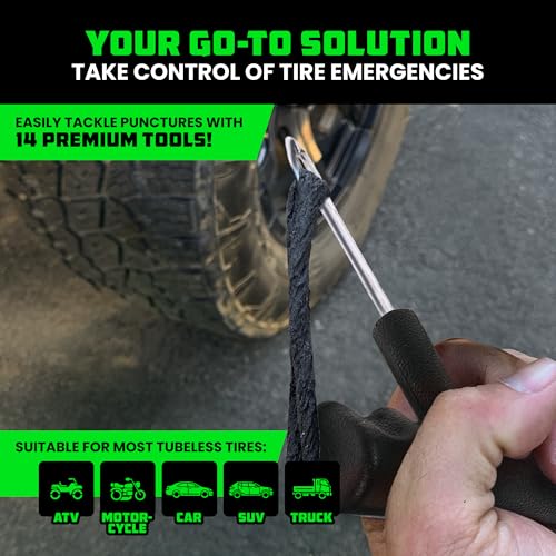Tire Repair Kit 86-Piece Heavy Duty Tubeless Tire Plug Tools for Car Motorcycle ATV UTV RV Trailer X26941