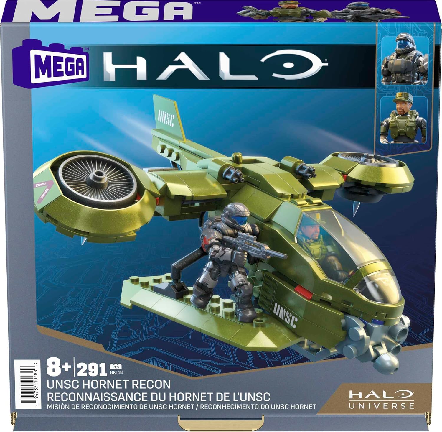 Halo Vehicle Building Set for Kids, UNSC Hornet Recon Aircraft with 291 Pieces and 2 Micro Action Figures Q8824