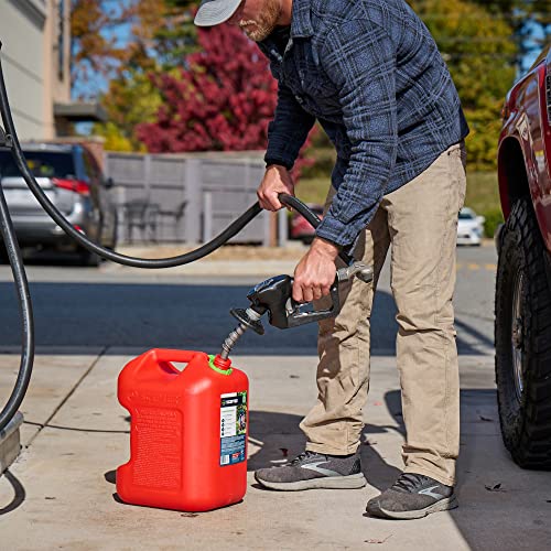 SmartControl Plastic Dual Handle 5 Gal Gasoline Can Container with Controllable Flow Nozzle and Capless Funnel, Red L742