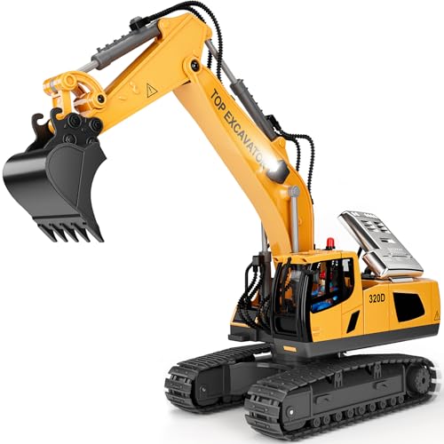 Remote Control Excavator Construction Toy for Boys with Metal Shovel and Lights J5730