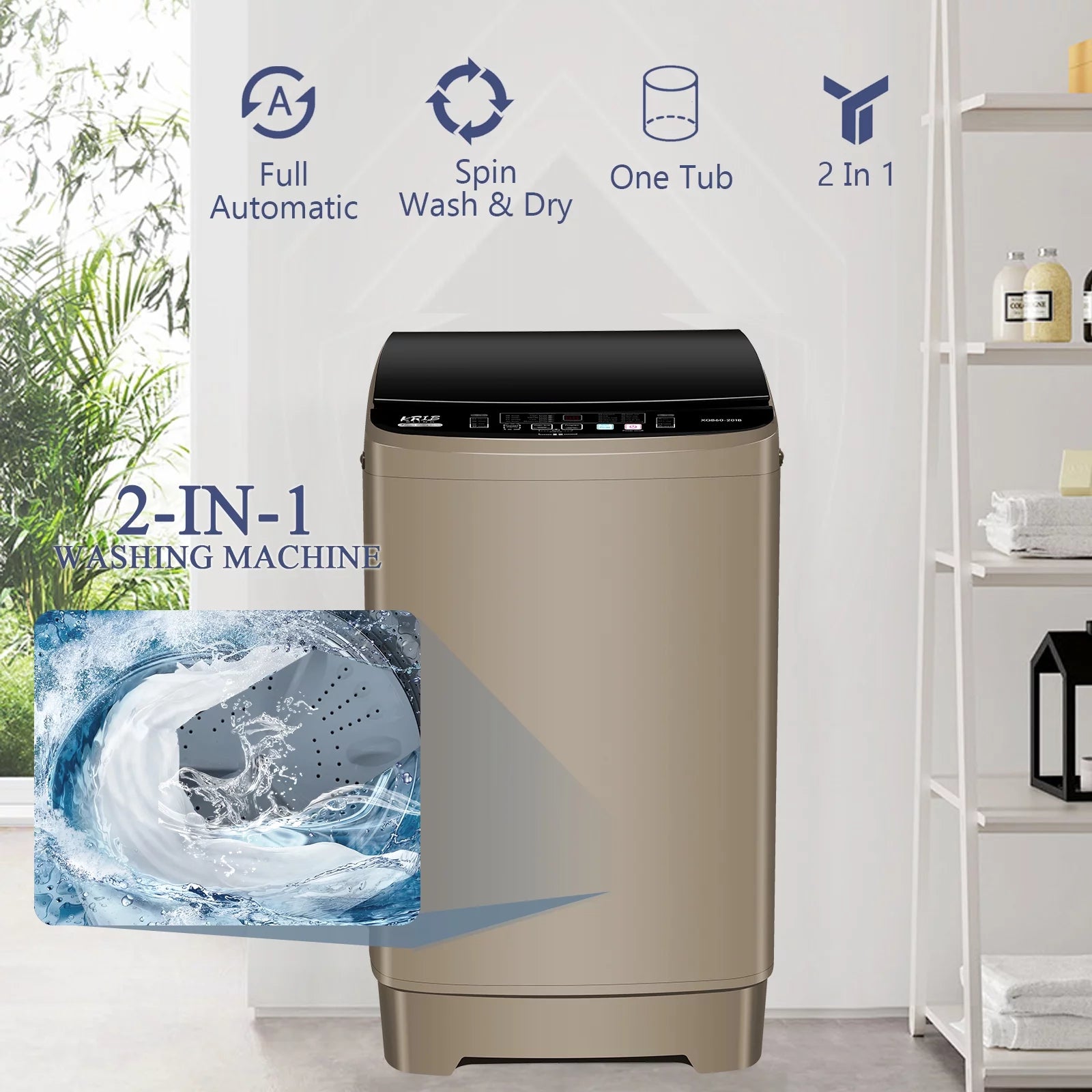 17.7 lbs Full Automatic Mini Washer with Drain Pump, Top Load, 10 Programs O77287