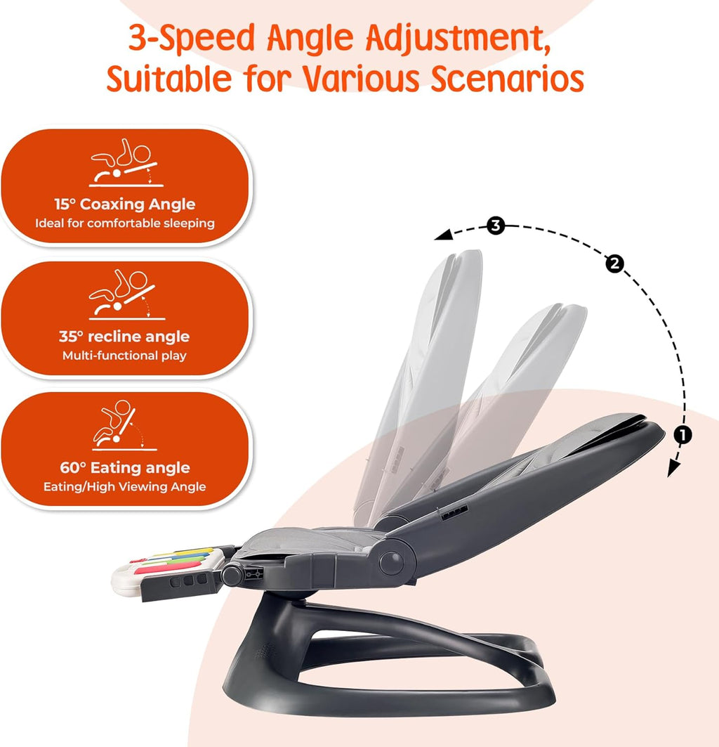 Electric Portable Baby Swing for Newborns with Pedal Piano, 5 Speeds and 3 Recline Positions R476
