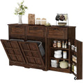 DWVO Double Trash Can Kitchen, Tilt Out Trash Can Cabinet with Drawers, Kitchen Island with Trash Can Storage, Hidden Trash Can Cabinet 20 Gallon, Laundry Hamper Cabinet, Brown Oak