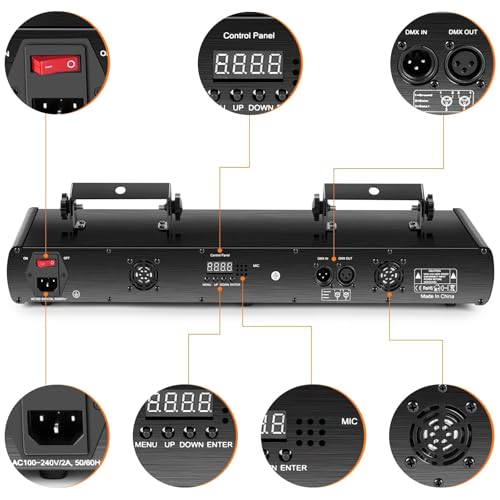 Stage Laser Light, 5 Beam Sound Activated DJ Party Lights with Remote Control P243197