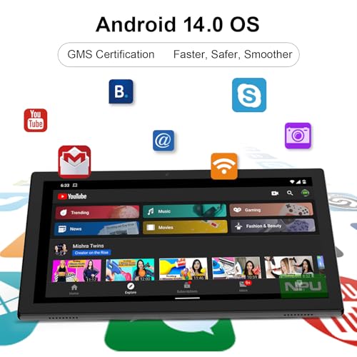 Tablet 10 inch Android 14 with Keyboard Case, Mouse, Stylus, 8GB+64GB, 1280*800 HD Touch Screen, 8MP Dual Camera, Wi-Fi Bluetooth, Blue B613