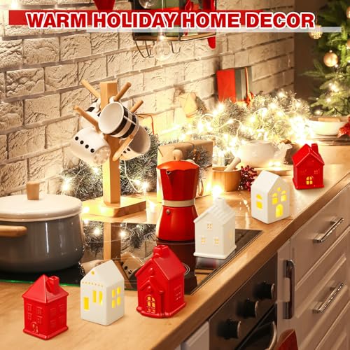 Ceramic Christmas Village Houses LED Lighted Set for Tabletop Mantel Decor K3883