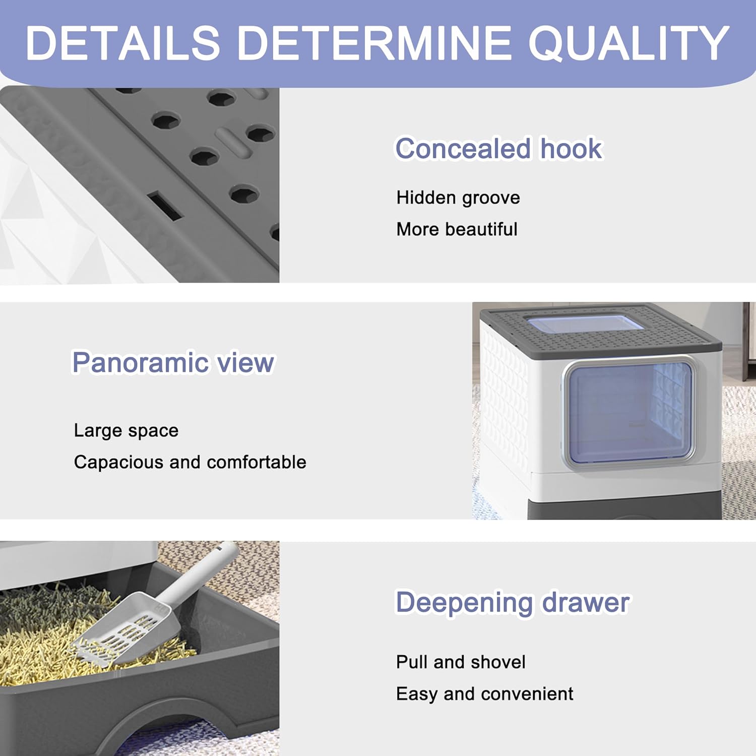 Foldable Enclosed Cat Litter Box with Scoop, Top Exit P47477