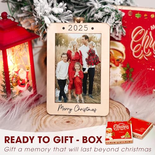 Christmas Ornament Picture Frame - Wooden Landscape Photo Frame for Tree U347