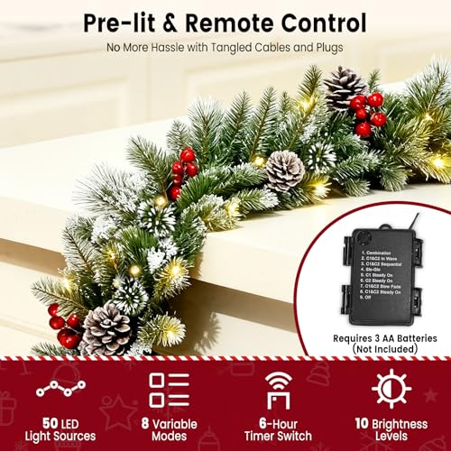 9ft Christmas Garland with Multicolor LED Lights and Remote Control F27550