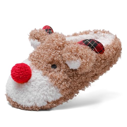 Women's Fuzzy Reindeer House Slippers Cozy Indoor Shoes W402399