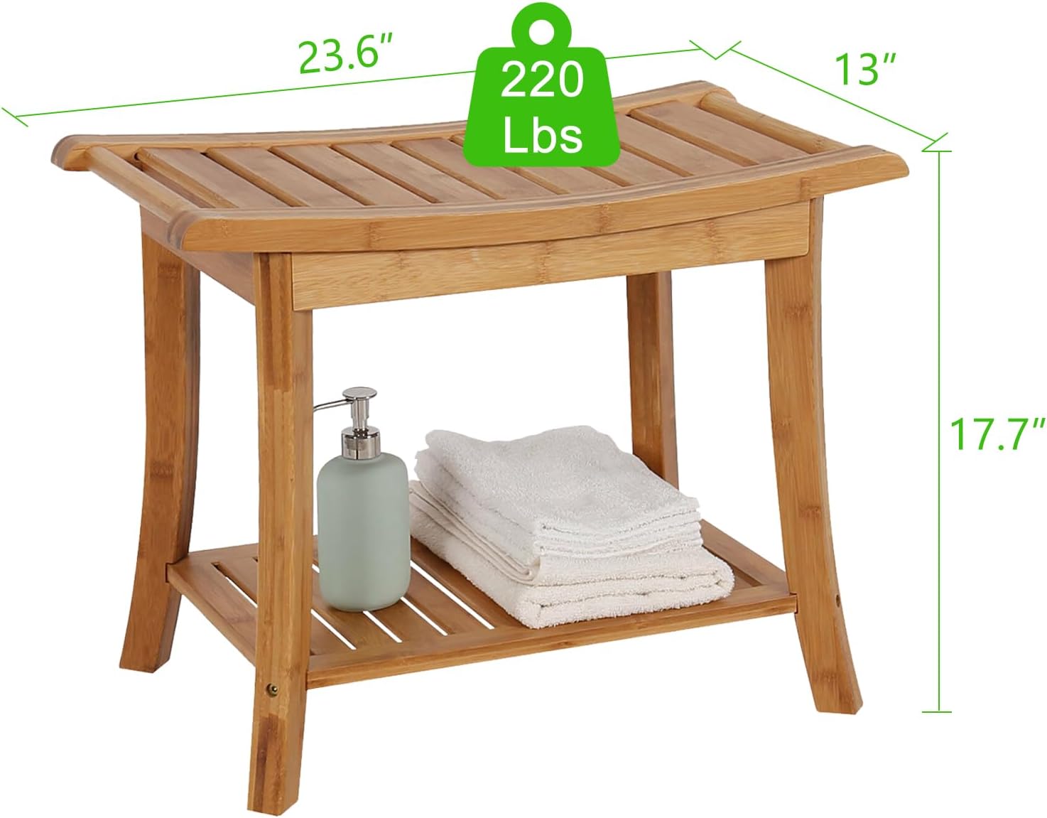 Bamboo Shower Stool with Handles and Storage Shelf W594257