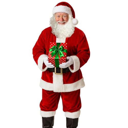 Santa Costume for Men, Christmas Claus Outfit Suit 11Pc L1568