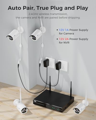 Wireless Security Camera System, 16CH 4K NVR, 4Pcs 3MP WiFi Cameras, Night Vision, Motion Detection, 1TB HDD P9721