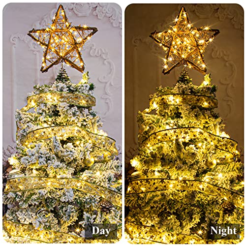 Rattan Star Christmas Tree Topper with 50 Warm LED Lights K600